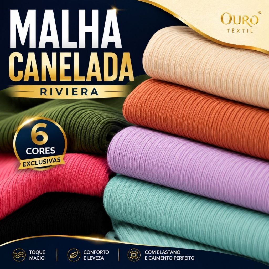 Tecido Malha Canelada com Elastano PREMIUM 1,50m Largura Poliester Leve Confortavel Moda Feminina