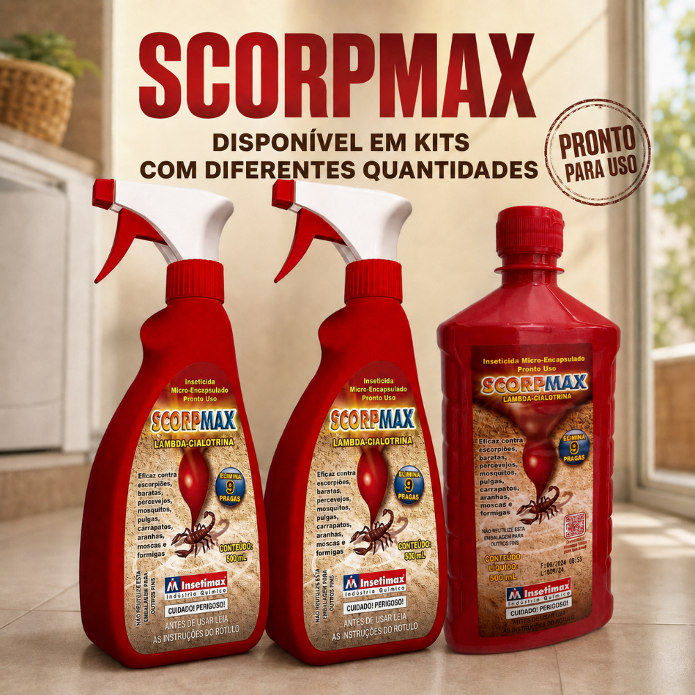 Mata Escorpião Scorpmax Unidade/Kit Spray 500ml Pronto Uso Baratas Aranha Pulga Carrapato