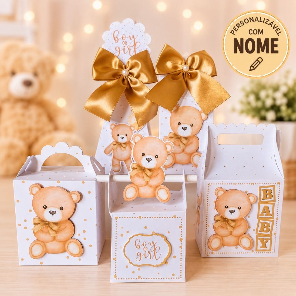 Kit Festa Chá Revelação Neutro Personalizados Lembrancinhas Bebe Mesversario Caixinhas Personalizadas PEGUE E MONTE