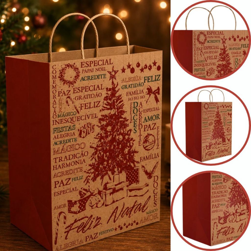 10 SACOLA NATAL PP 12X12X25 - NATAL ESSENCIA KRAFT 5661 (NATAL 2025 IDEIA) (CHOCO)