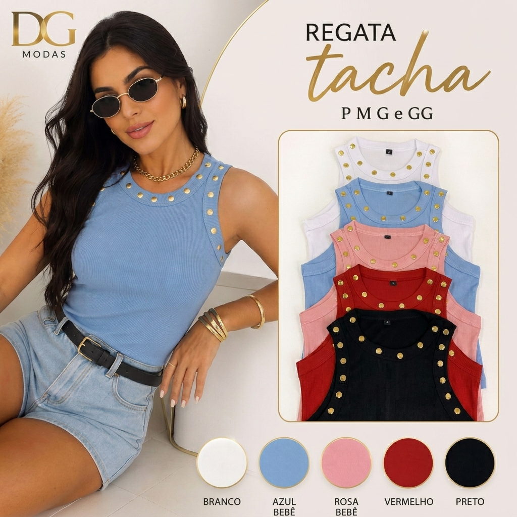 Blusa Feminina Regata Nadador Com Aplicação de Taxas Ribana Canelada Básica