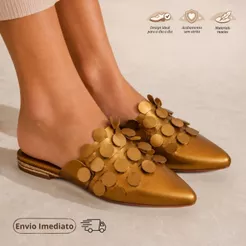 Sapato Mule Bico Fino Rasteirinha Feminino Com Lantejolas Confortável Calce Fácil Social Elegante Qualidade Premium