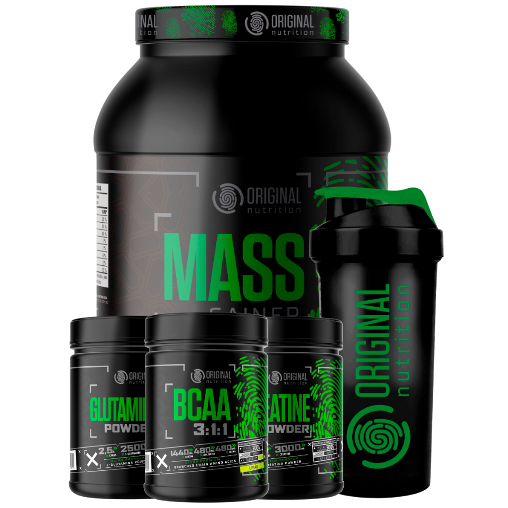 Kit Hipercalórico MASS GAINER 1800G + Bcaa 300G + Creatina 300G + Glutamina 300G - Original