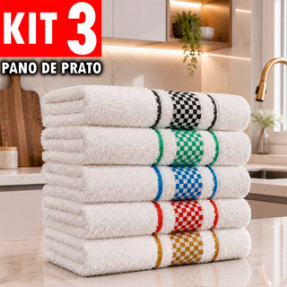 Kit 3 Pano de Copa Atoalhado Premium 45x70 Panos de Prato Jacquard Alta Absorção