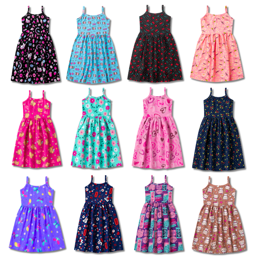 Vestido Infantil Juvenil Feminino/Menina Estampado Sortido em Cotton Tamanho 1 ao 14
