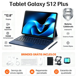 【Teclado, mouse e alto-falantes gratuitos】Tablet Galaxy S12 Plus 16 GB + 512 GB 12000 mAh 12,8 polegadas HD Dual SIM Wif