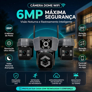 Câmera WiFi com visualização remota no celular, 3 lentes, 6MP