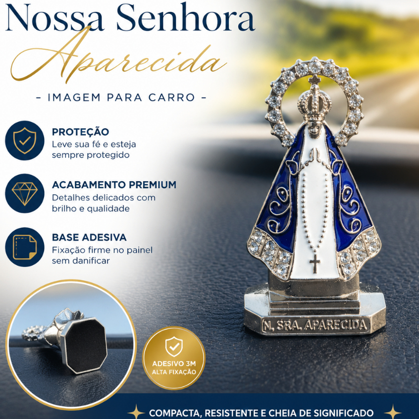 Santinha Nossa Senhora Aparecida Imagem para Painel de Carro Mesa Coroa Dourada Santa