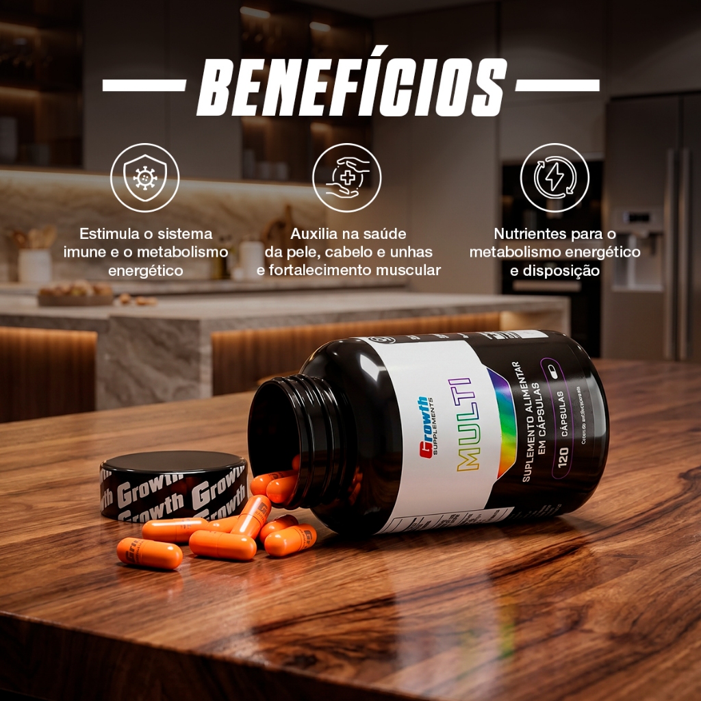 Multivitamínico 120 Cáps. - Suplemento Completo com Vitaminas e Minerais Essenciais - Growth Supplements - Sabor Neutro · foto 2