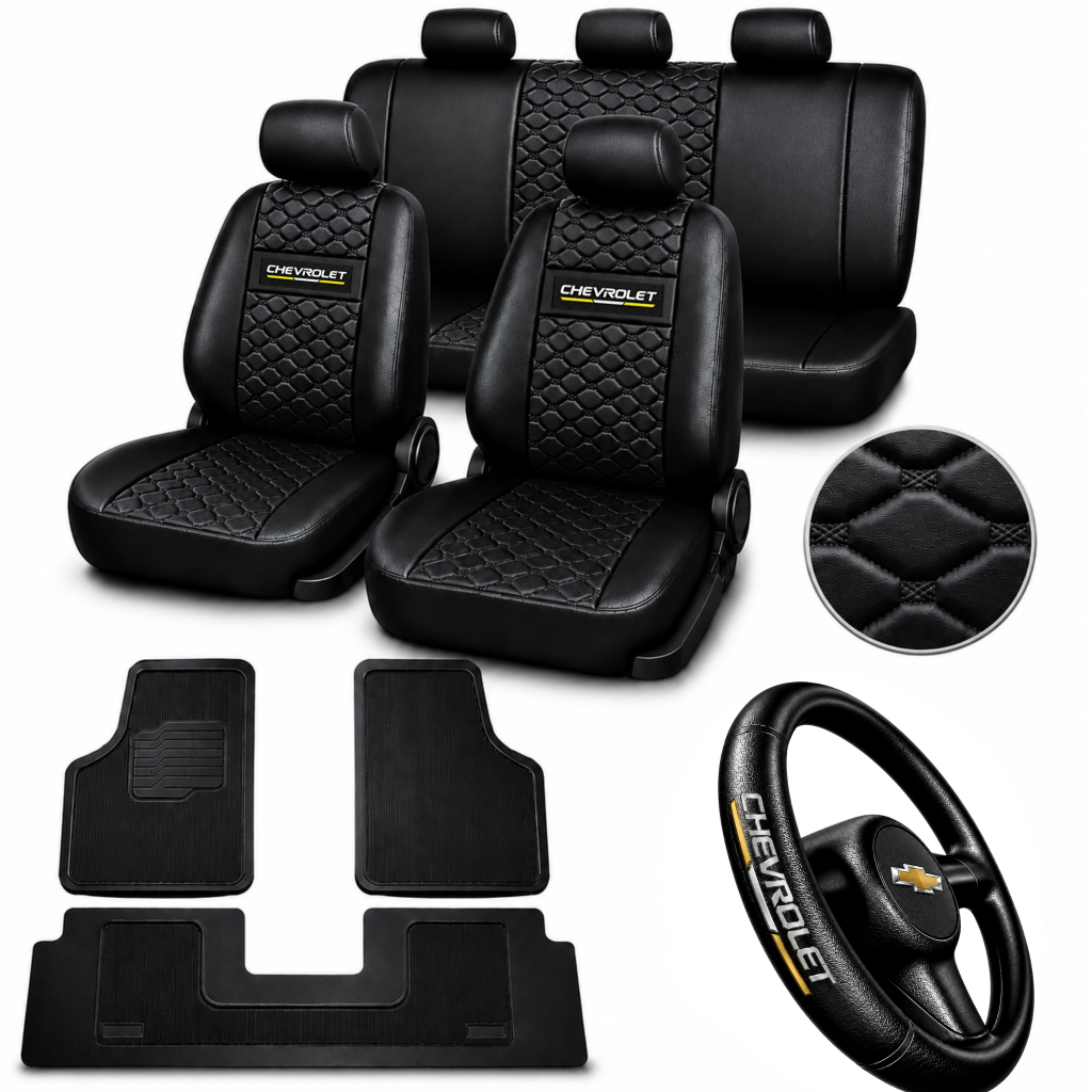 kit Capa Banco Automotivo Carro Couro Celta Corsa Classic Onix Novo Prisma Vectra Astra + VOLANTE GM