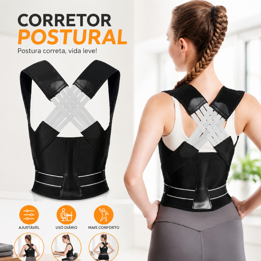 Colete Corretor Postural Unissex Suporte para Costas Ombros Coluna e Região Lombar