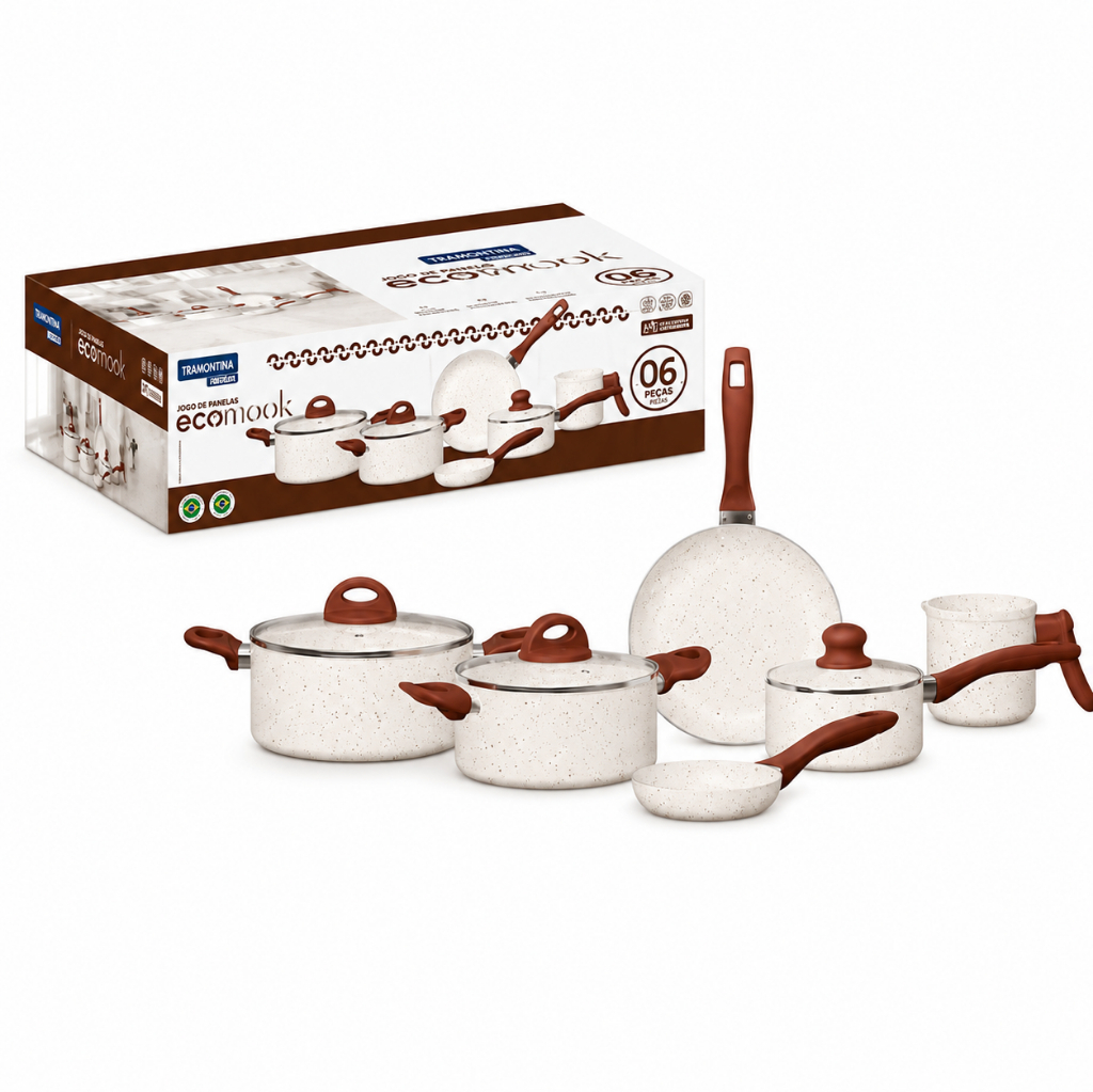 Jogo Panelas Eco Wook 6 Peças Cerâmica Indução Premium Antiaderente Conjunto Cozinha