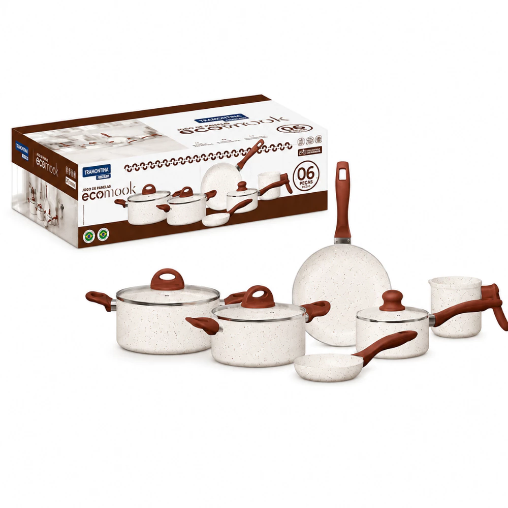 Jogo Panelas Eco Wook 6 Peças Cerâmica Indução Premium Antiaderente Conjunto Cozinha