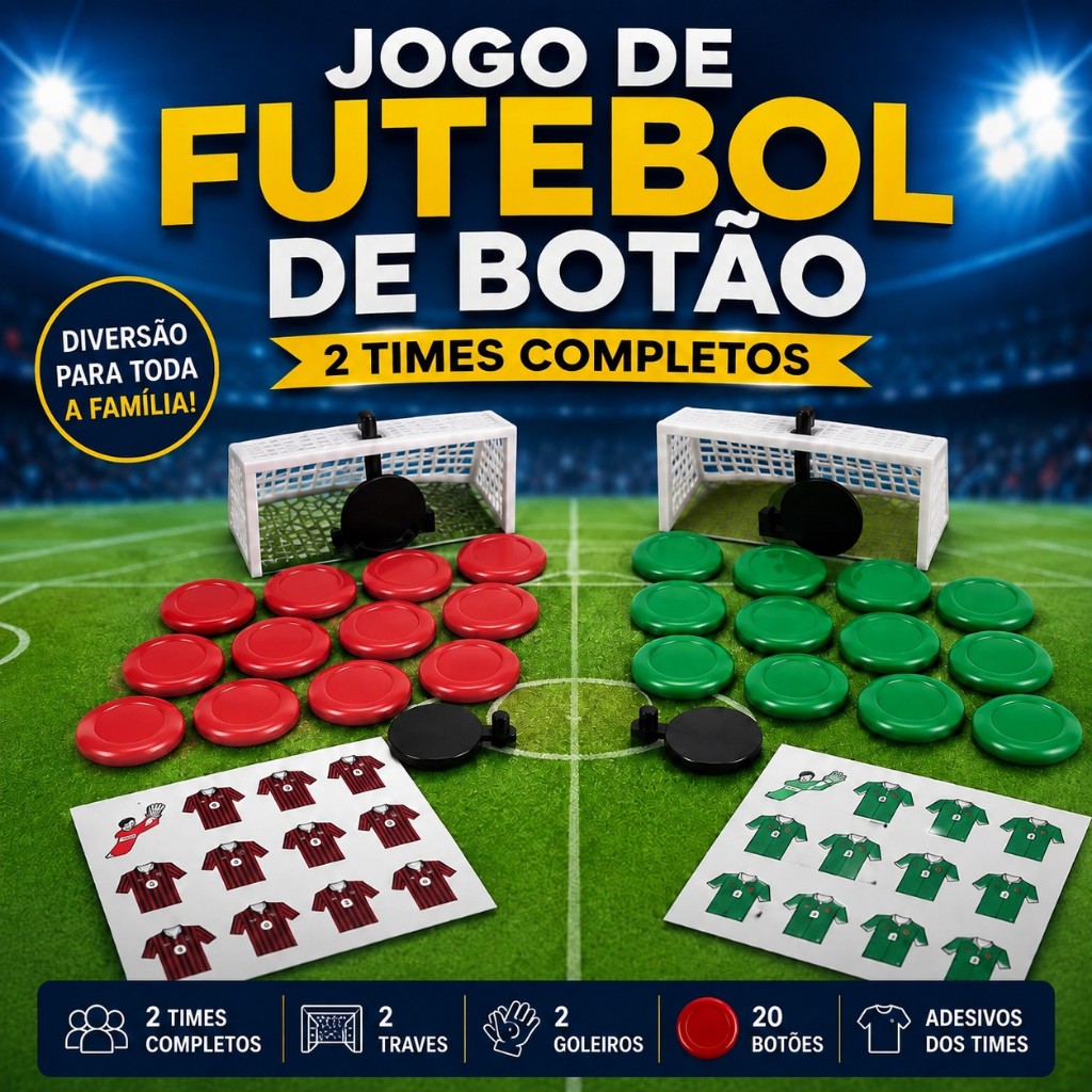 Kit 2 Jogo de Futebol de Botão 2 Times Completos 20 Botões com Traves Goleiros e Adesivos