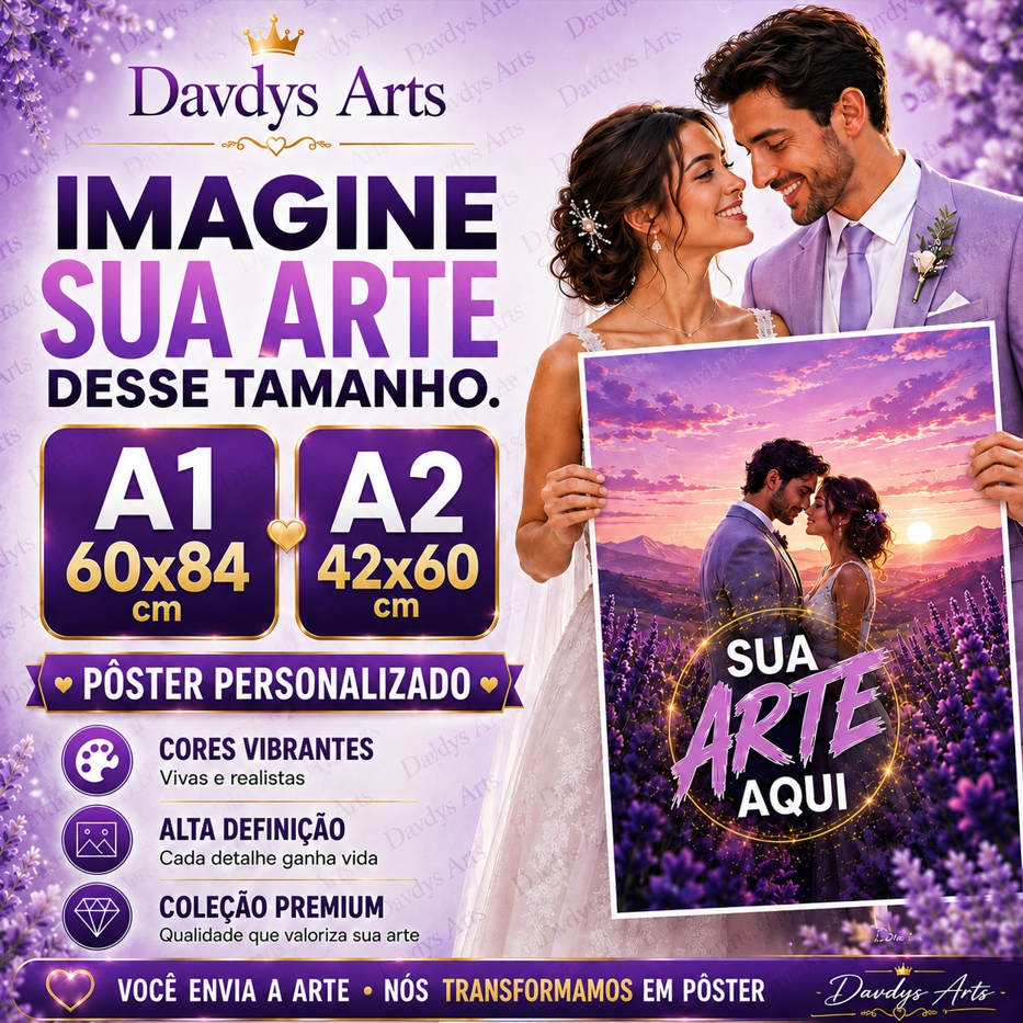 Pôster Personalizado A1 60x84 A2 42x60 cm | Sua Foto ou Arte | Impressão Papel Fotográfico Premium | Banner Decorativo