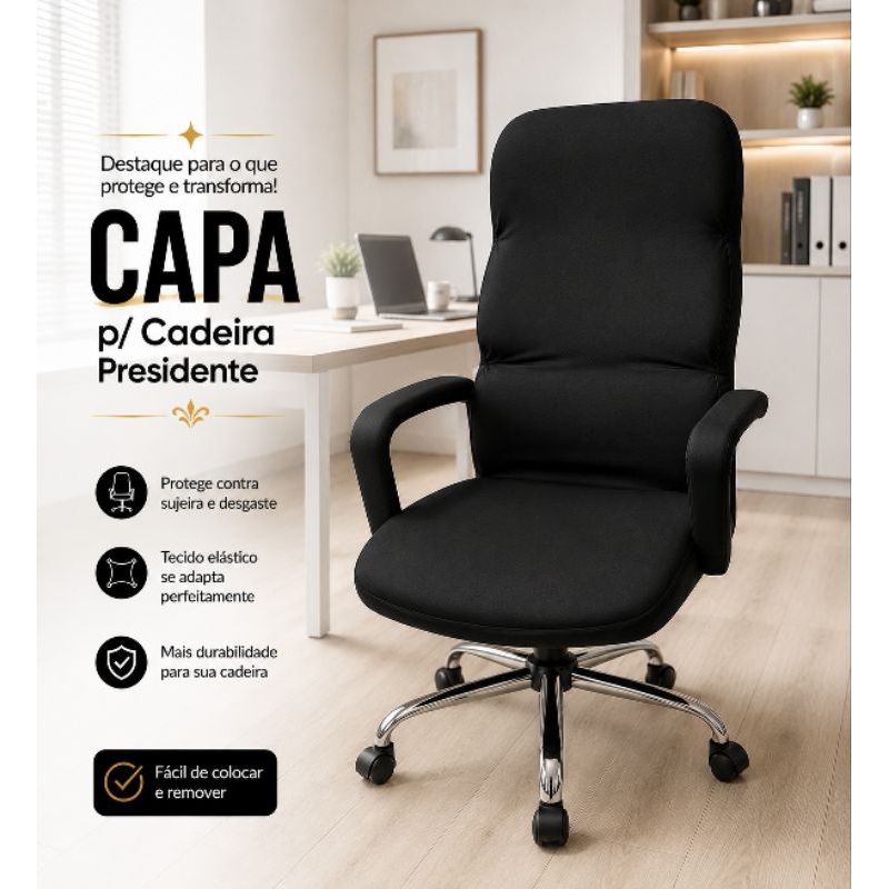 Capa p/cadeira de escritório modelo presidente giratória universal c/ protetor de braço