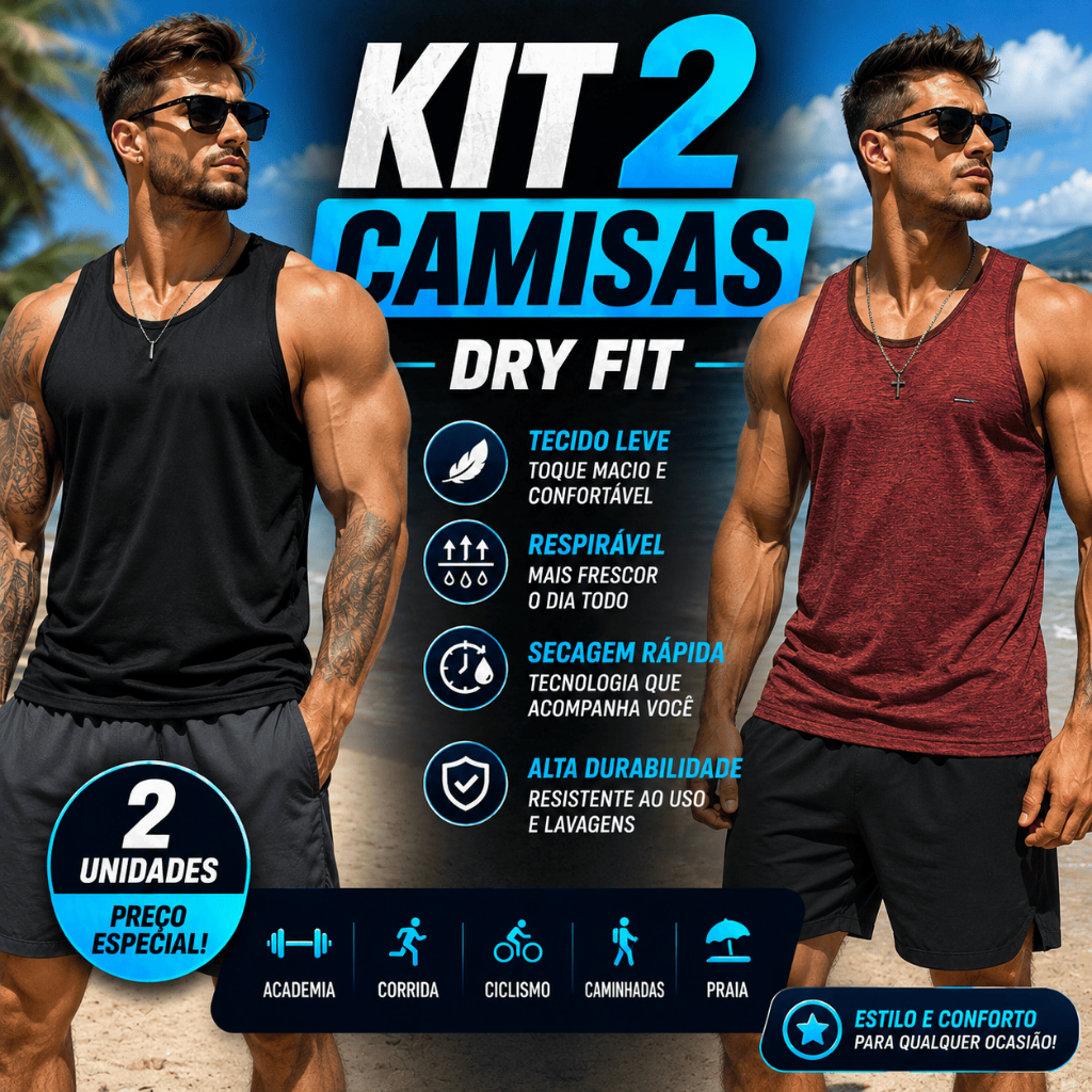Kit 2 Regata Masculina DRYFIT Tecido Mesclado  Para Academia Corrida Treino Regata Esportiva Premium.