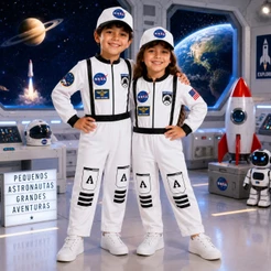 Fantasia Astronauta Menino Menina LONGO Infantil Espaço Festa Aniversário Presente Profissão Unissex