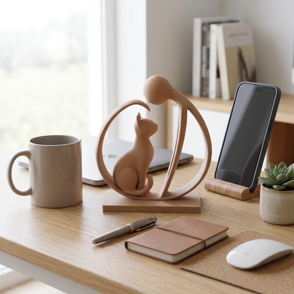 Escultura Decorativa Mãe e Gato – Decoração Moderna para Sala, Quarto e Escritór