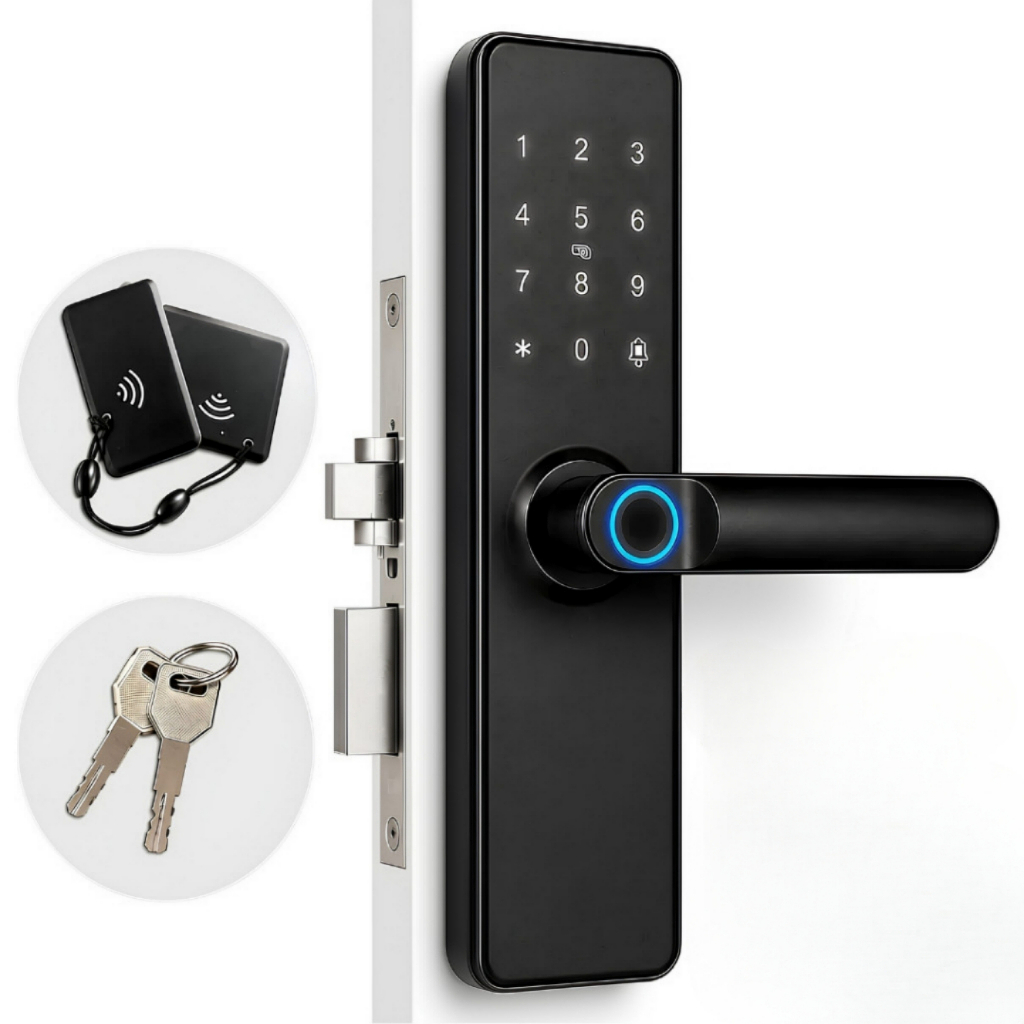 Fechadura Eletrônica KNUP KP-CA621 com Biometria Senha Antiespionagem Cartão e USB
