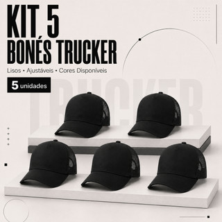 Kit 5 Bonés Trucker Americano Liso Tela Respirável Aba Curva Fecho Snapback Personalizavel