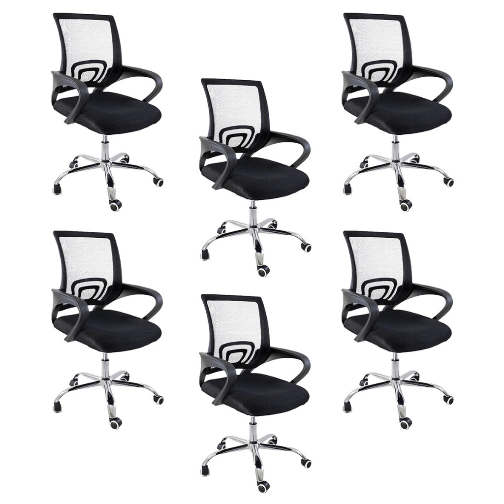 Kit 6 Cadeiras de Escritório Oficial Begônia Preto Tela Mesh Ergonômicas