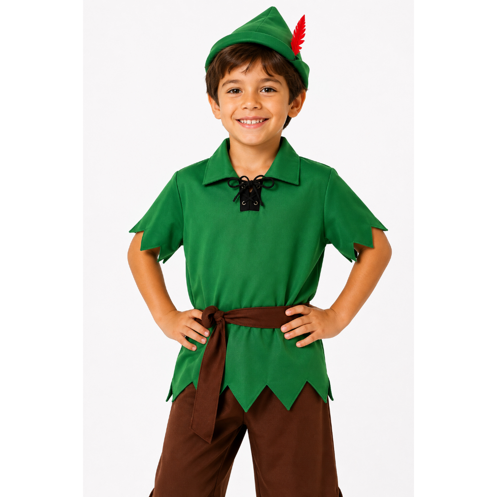 Fantasia Infantil Peter Pan Com Boina Carnaval Masculino