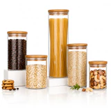 Kit de potes de vidro herméticos com tampa de bambu