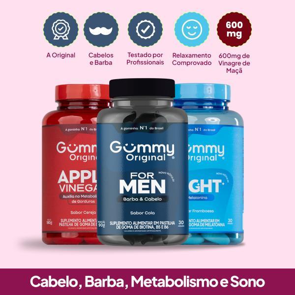 Kit 3 Gummy Original Hair For Men + Night + Vinagre de Maçã