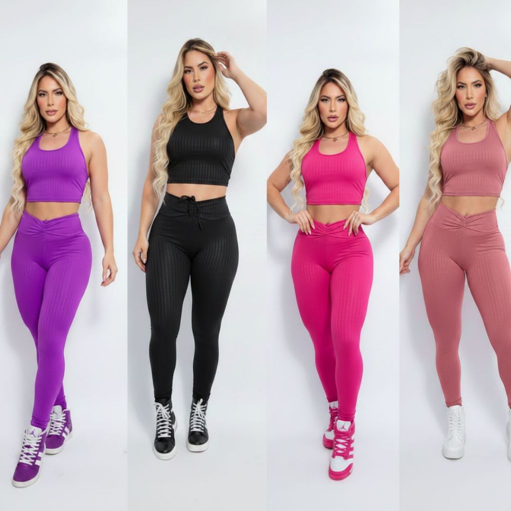 Conjunto Academia Zero Transparência Legging Alta Compressão Tecido Texturizado Empina Bumbum