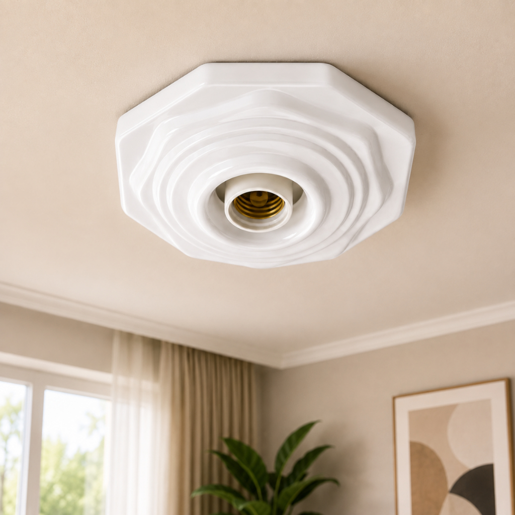Plafon Plafonier Octagonal Decorativo Branco Soquete E27 Para Teto Luminária Lâmpada até 100W Globo Center