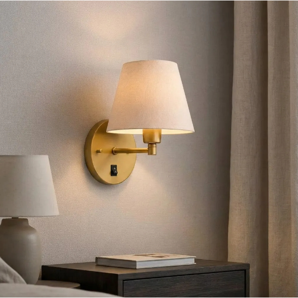 arandela de parede luminaria premium base redonda Interruptor com cúpula algodão pequena sala quarto cabeceira de cama