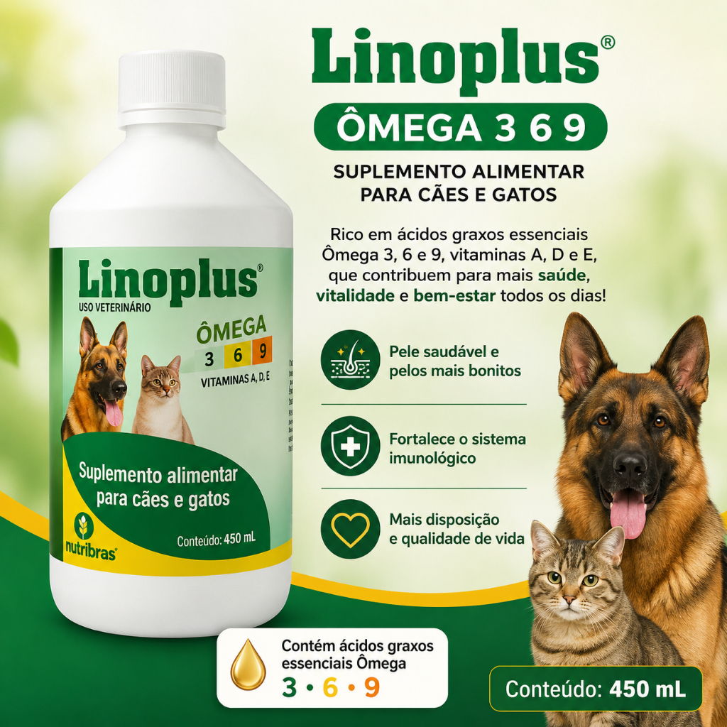 Kit Linoplus de 400ml - Suplemento Alimentar Para Cães E Gatos- Pelos bonitos, sedosos e brilhantes