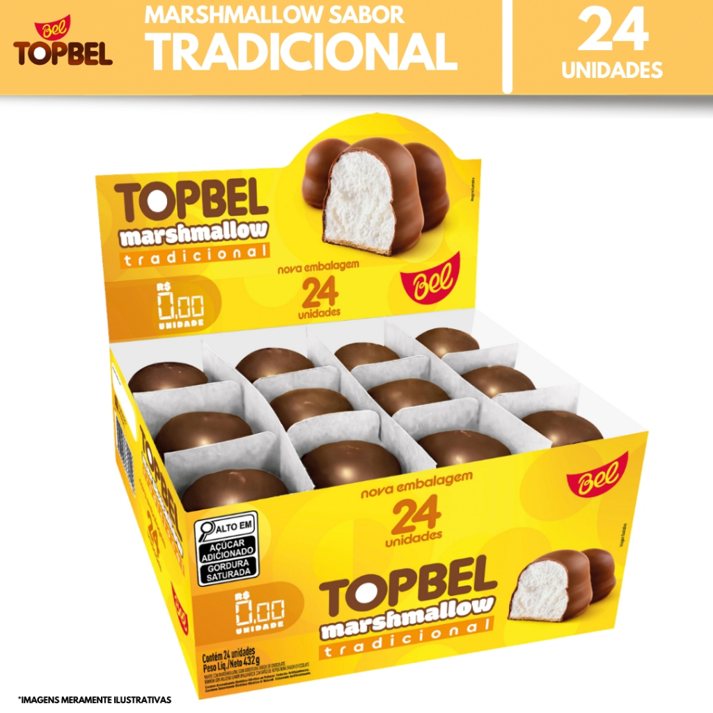 TopBel Tradicional 24 Unidades 432g Wafer Marshmallow com Cobertura Sabor Chocolate