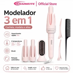 MAIMEITE Modelador de Cachos Automático 3 em 1 Ferro Ondulação Giratório Bivolt Aquecimento Rápido Grande Onda Modelador