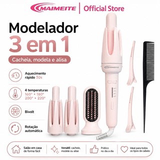 MAIMEITE Modelador de Cachos Automático 3 em 1 Ferro Ondulação Giratório Bivolt Aquecimento Rápido Grande Onda Modelador