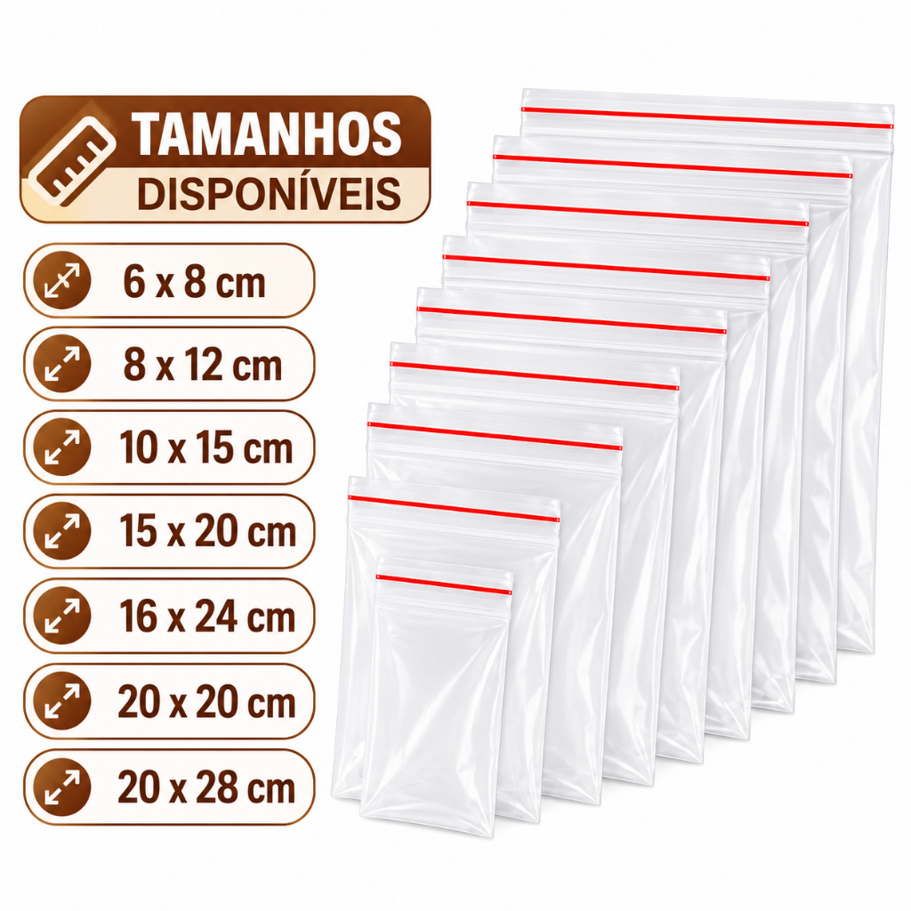 30UN Saco Zip Lock PE Transparente Resistente Flexível Para Armazenamento