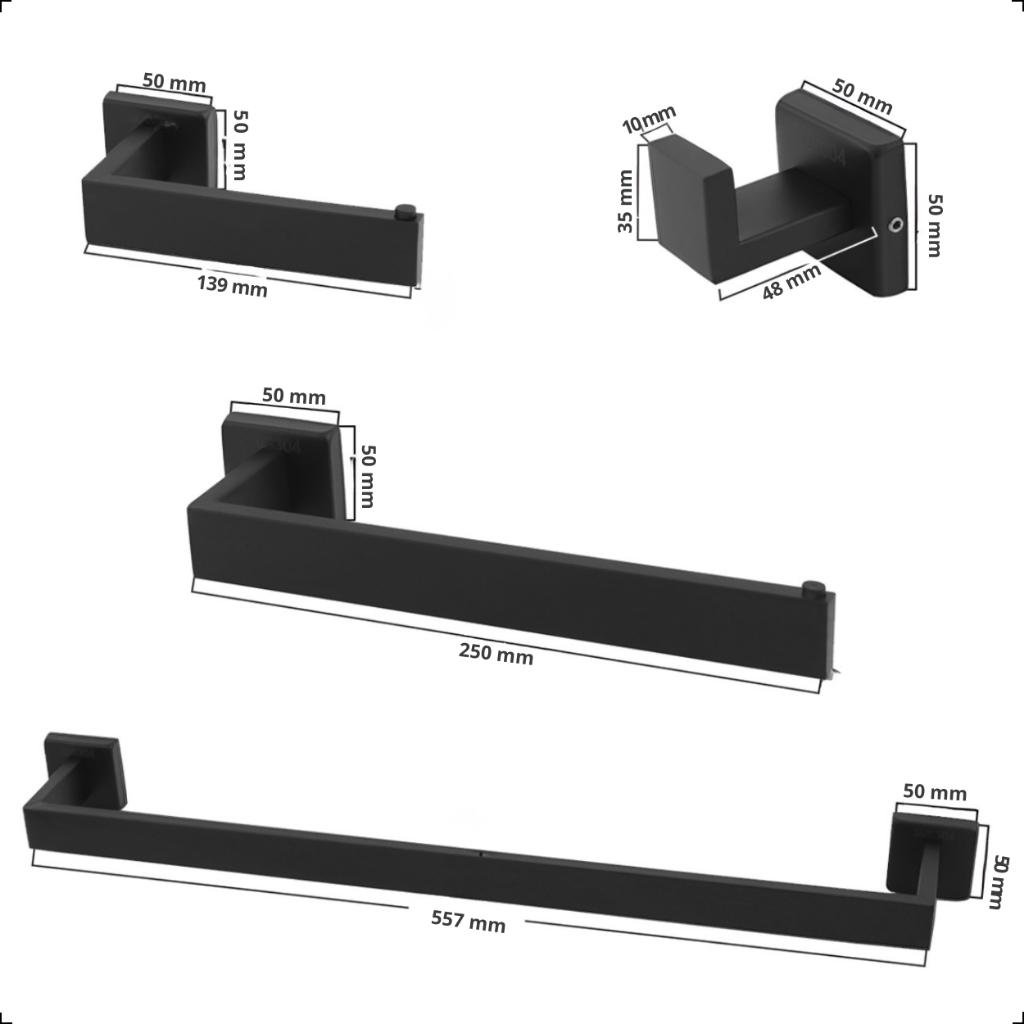 Kit Acessórios Banheiro Luxo Completo 4 Peças em Aço Inox 304 Lavabo Conjunto Preto · foto 2