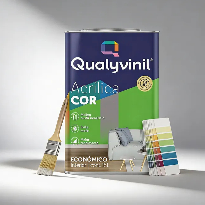 Tinta Acrílica Econômica Antimofo áreas Internas 3.6L / 18L cores - Qualyvinil