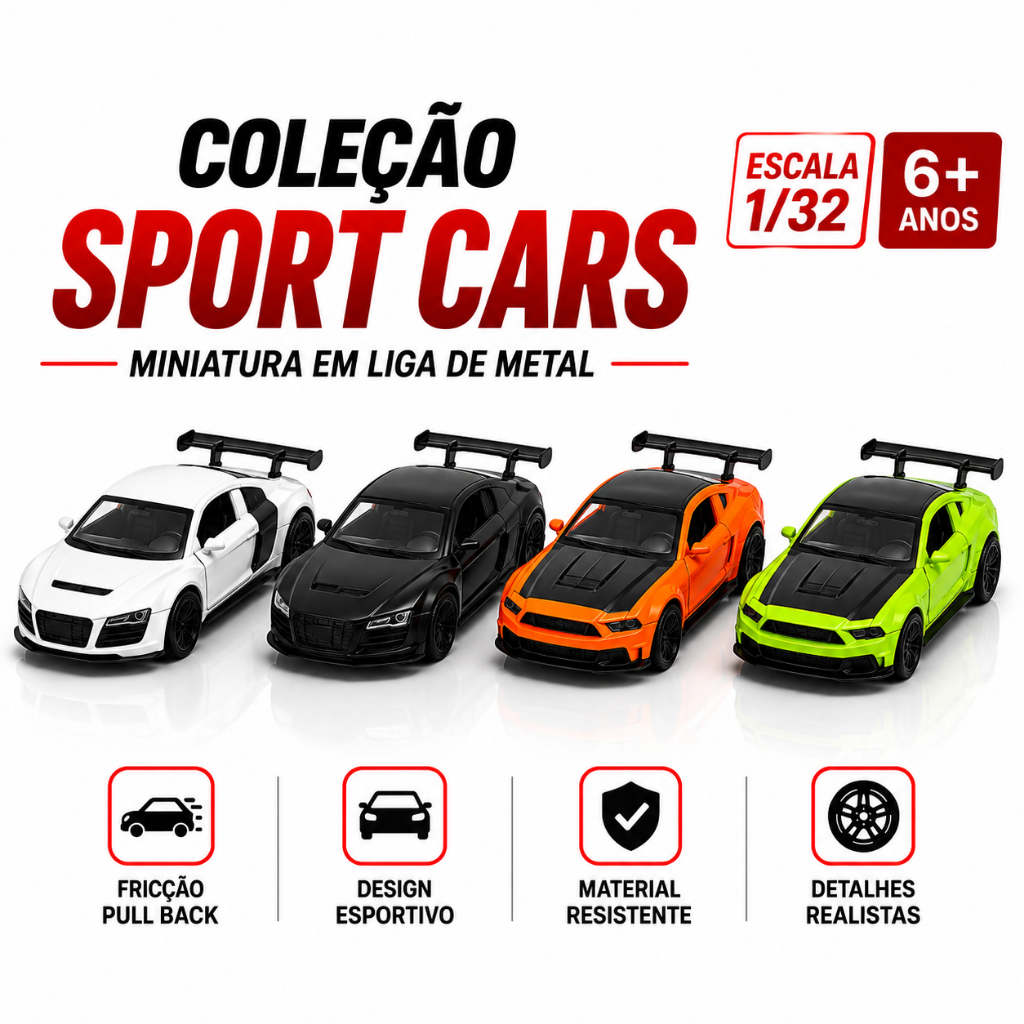 Miniatura Carro Esportivo Mustang Audi R8 Escala 1:32 Metal Fricção Abre Portas Colecionável