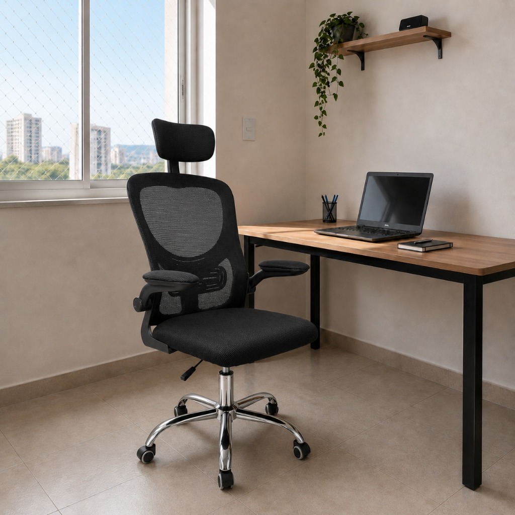 Cadeira de Escritório Diretor Vegas Ergonômica Tela Mesh Respirável Apoio Lombar e Cabeça Ajustável Braços Retráteis
