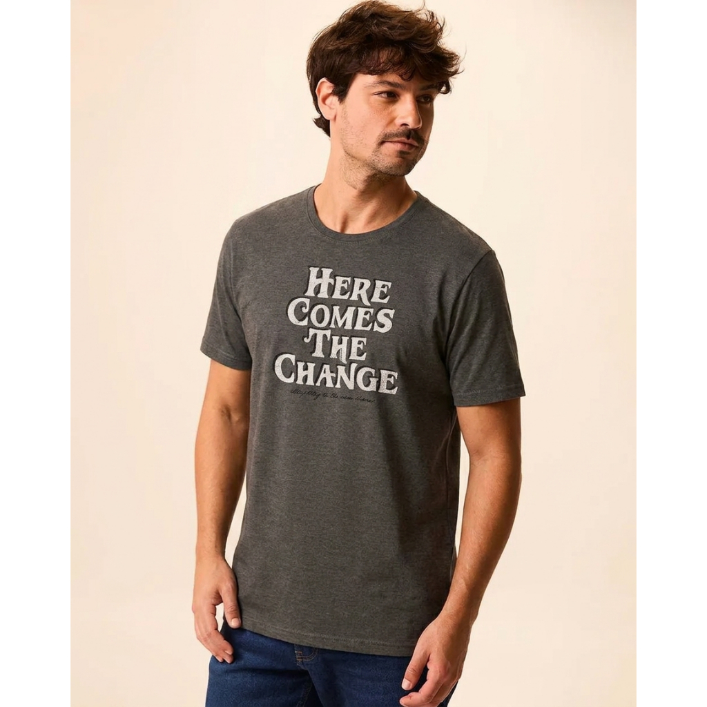 Camiseta Masculina Estampa Lettering Frontal Em Malha Algodão