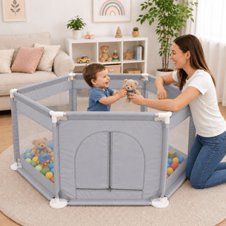 Cercado Infantil Hexagonal Tela Grade Proteção Cercadinho Portão Bebe 130-113CM - Cinza