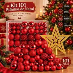 Kit 101 Bolas de Natal + Brinde Estrela enfeite decorativa clasicos e brilhantes