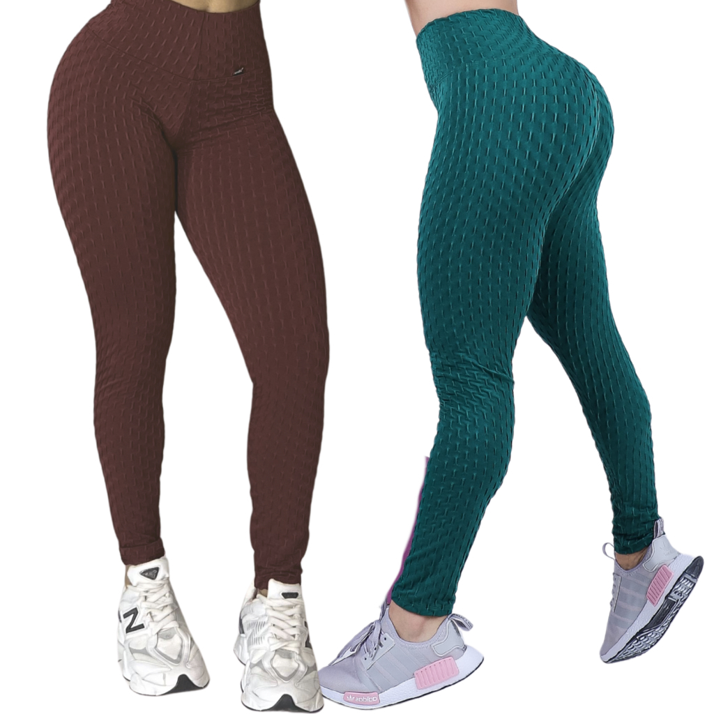 Kit 2 Calça Legging Jaquard  Bolha de Academia Feminina Zero Transparência Fitness Cos Alto
