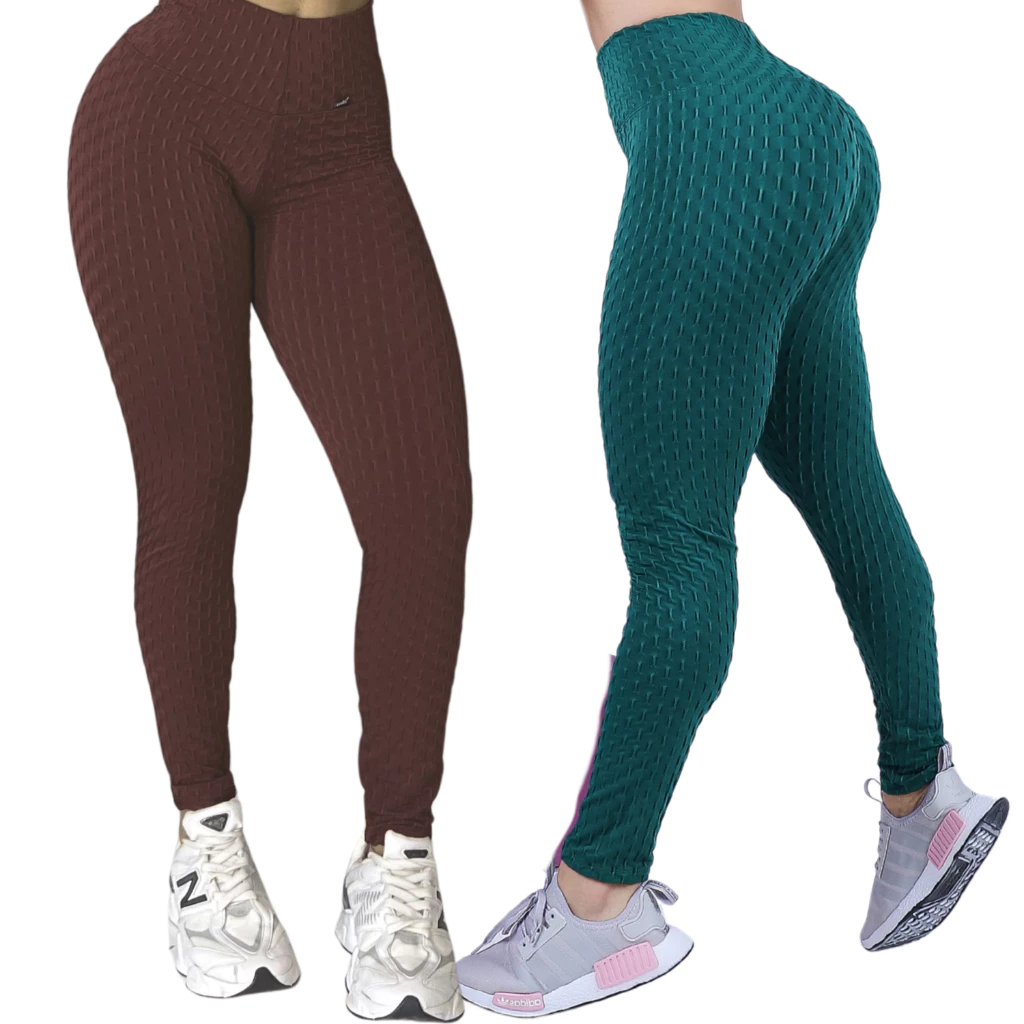 Kit 2 Calça Legging Jaquard  Bolha de Academia Feminina Zero Transparência Fitness Cos Alto — imagem 1