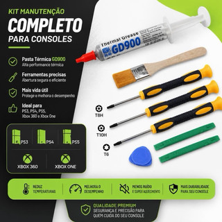Kit Chaves Torx Limpeza e Manutenção PS3 PS4 PS5 XBOX ONE 360 + Pasta Térmica Prata GD900 7g Original GD Brand