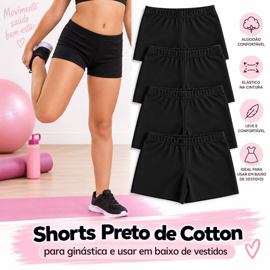 Shorts Infantil Curto em Cotton Menina | 2 a 12 Anos –Ideal para usar em baixo de Vestidos e Saias