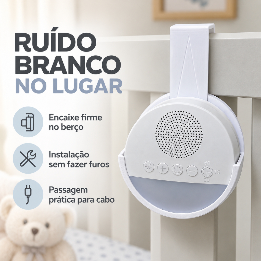 Suporte para Aparelho de Ruído Branco com Encaixe Seguro no Berço Solução para Som do Bebê Não Cair Fácil Instalação