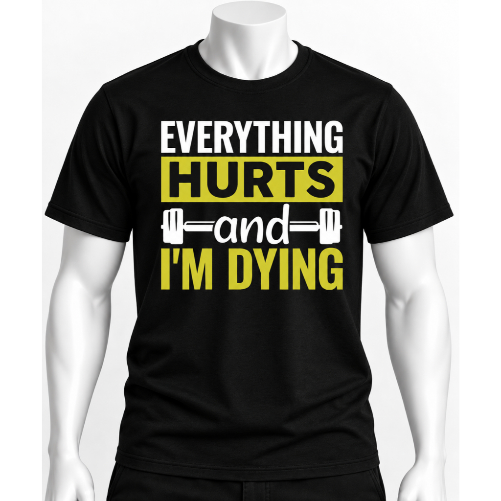 Camiseta Masculina Everything Hurts Academia 100% Algodão Musculação Fitness Treino Gym Maromba Camisa Estampada Preta